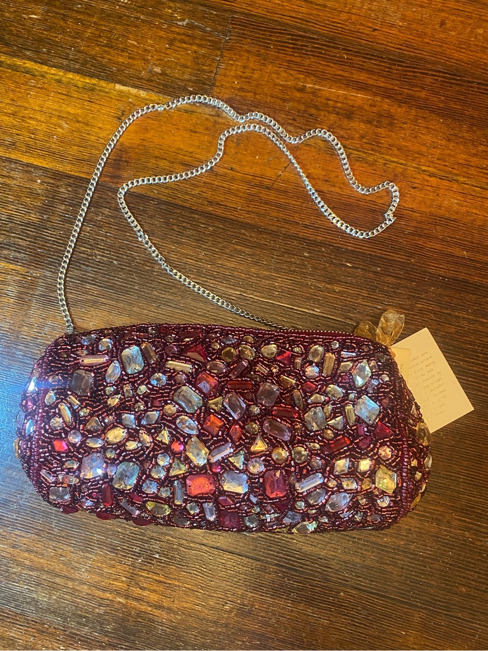 NWT from India to You Hand Embellished Burgundy Evening Clutch with Chain Strap